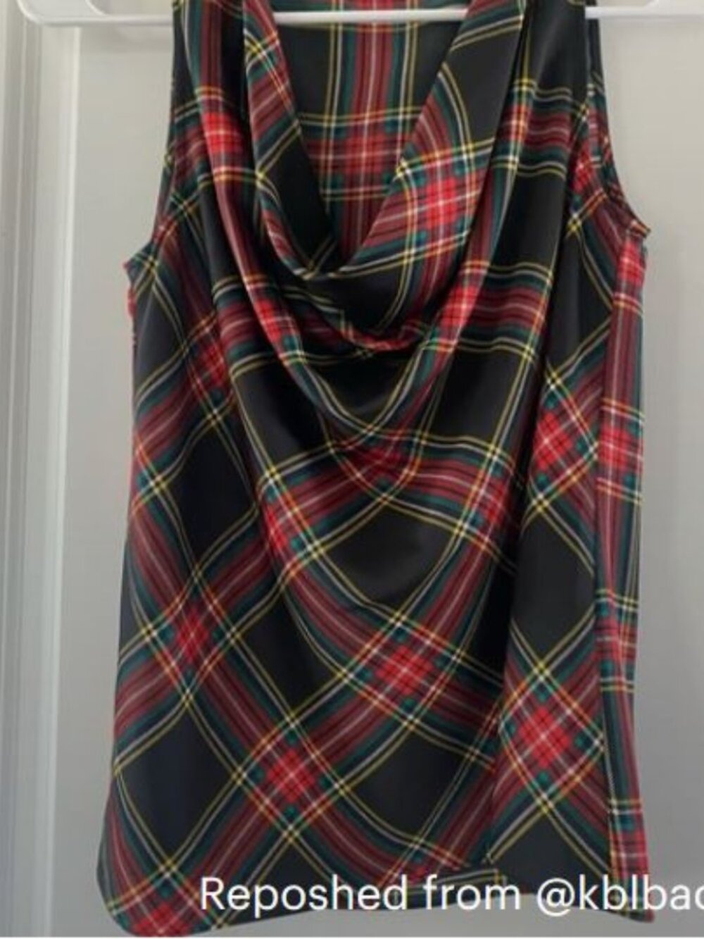 J.Crew Factory Black Holiday Plaid Cowl Neck Sleeveless Top/Blouse